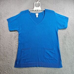 Chico's Tunic‎ Top Women Size 1 Knit Silk Blend V-Neck Short Sleeve Blue